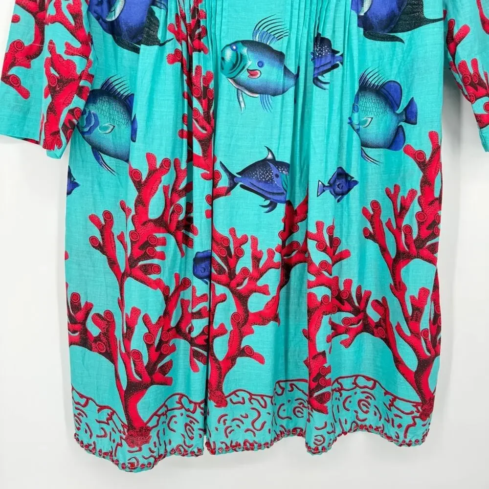 Soft Surroundings Ocean Beach Fish Coverup‎ Tunic Dress Coral Reef Size S